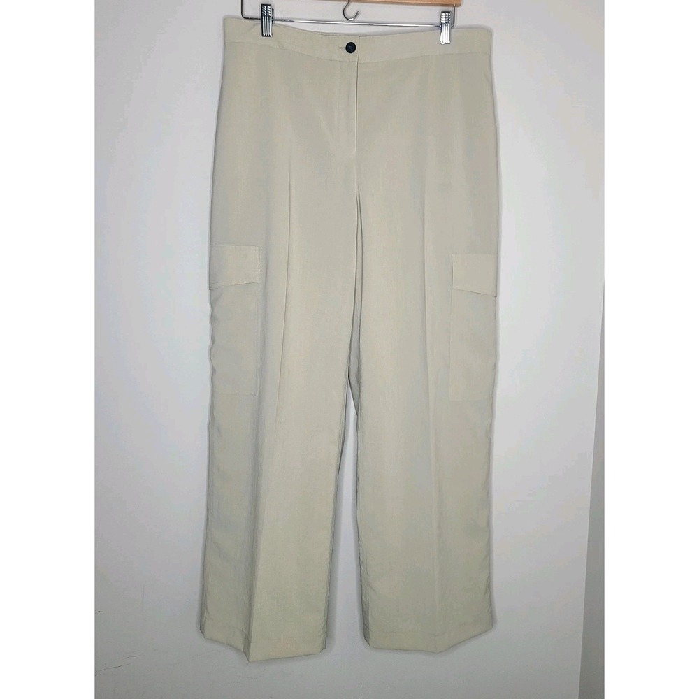 Theory Wide Leg High Rise Utility Cargo Pocket Dress Pant Trousers Crisp Poly 12